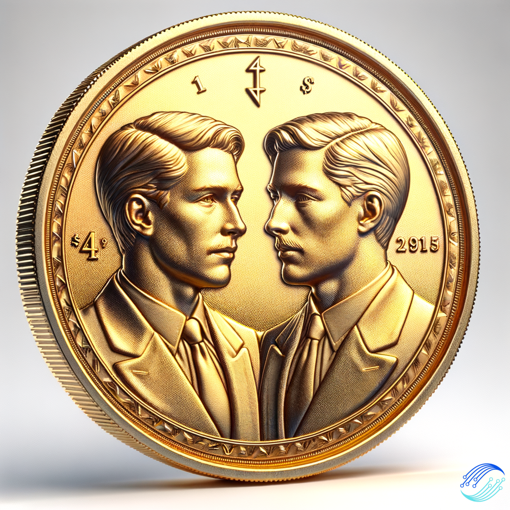 a coin with the face of trump and musk looking them into eyes with the value of coin of 1 mars