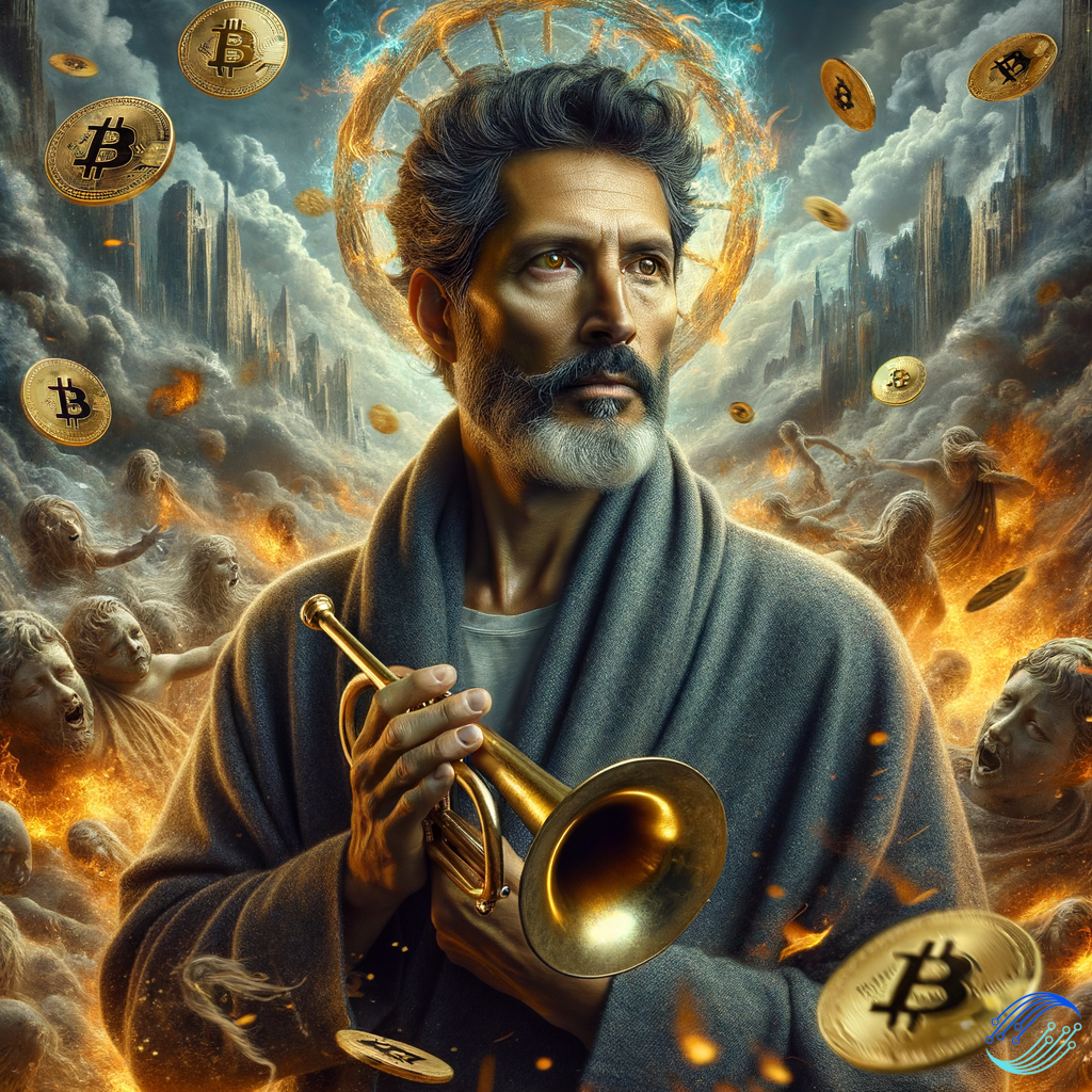 man with trumpet of the apocalypse bitcoin